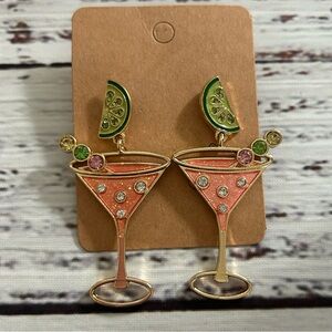 Pink and Green Martini / Cocktail Earrings NEW
